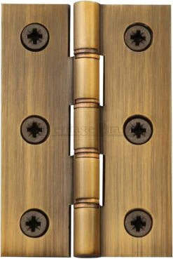 Traditional Double Phosphor Bronze Washered Hinges - Screws Included - 76mm X 50mm - Antique Brass (Gloss Lacquered)
