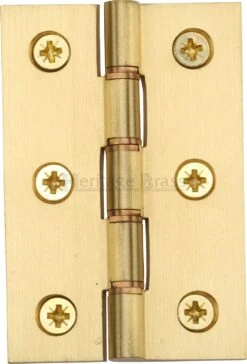Traditional Double Phosphor Bronze Washered Hinges - Screws Included - 76mm X 50mm - Satin Brass (Lacquered)