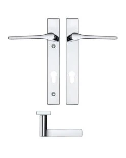 Draco Multi Point Door Lever Handles - 92mm Euro Centres - 122mm Bolt Centres - 220mm X 32mm Back Plate - Polished Chrome