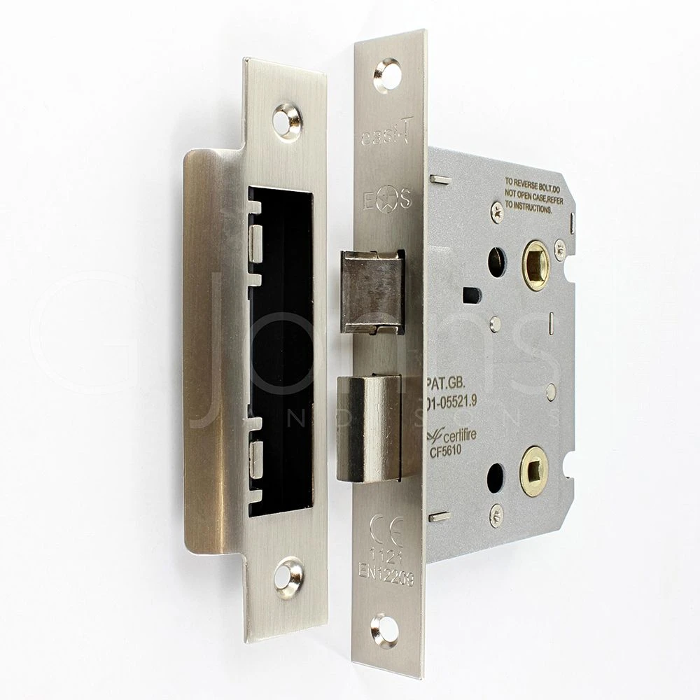 Economy Bathroom Mortice Lock - CE / UKCA Marked - Fire Rated - Certifire Approved - Satin Nickel