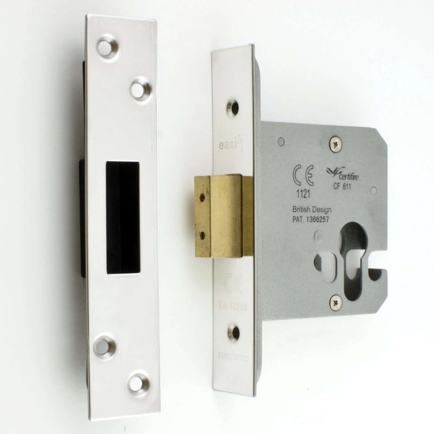 Architectural Quality Euro Profile Mortice Dead Lock Case - CE / UKCA Marked - Fire Rated - Certifire Approved - Polished Stainless Steel