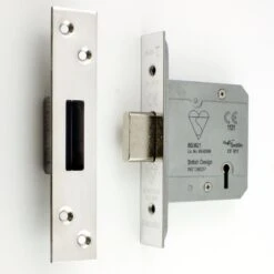 5 Lever British Standard Kite Marked Mortice Dead Lock - BS3621 Rated - CE / UKCA Marked - Fire Rated - Certifire Approved - Polished Stainless Steel -