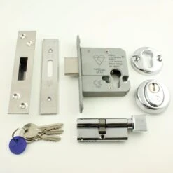 Euro Cylinder Deadlock - Key / Thumb-Turn Operated BS8621 Rated - CE / UKCA Marked - Fire Rated - Certifire Approved - Polished Chrome