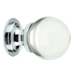 Clear Glass Ball Shape Cupboard Knobs - 2 Sizes - With Polished Chrome Rose