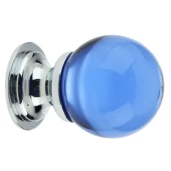Blue Glass Ball Shape Cupboard Knobs - 2 Sizes - With Polished Chrome Rose