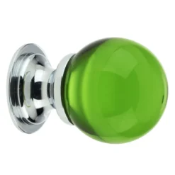 Green Glass Ball Shape Cupboard Knobs - 2 Sizes - With Polished Chrome Rose