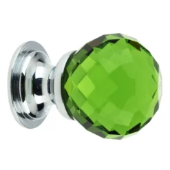 Green Glass Faceted Shape Cupboard Knobs - 2 Sizes - With Polished Chrome Rose