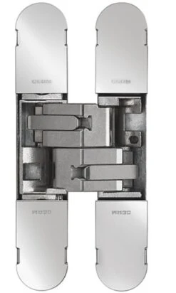 Fire Rated Concealed Adjustable Hinge For Invisible Doors - Tested To FD30 / FD60 - 160mm X 32mm - Polished Nickel