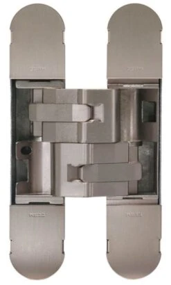 Fire Rated Concealed Adjustable Hinge For Invisible Doors - Tested To FD30 / FD60 - 160mm X 32mm - Satin Nickel