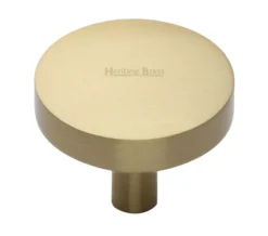 Flat Disc Shaped Cupboard Knob - Available In Two Sizes - Satin Brass (Lacquered)