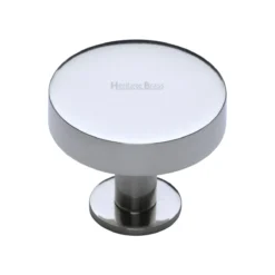 Flat Disc Shaped Cupboard Knob With Back Plate - Available In Two Sizes - Polished Chrome