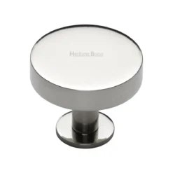 Flat Disc Shaped Cupboard Knob With Back Plate - Available In Two Sizes - Polished Nickel