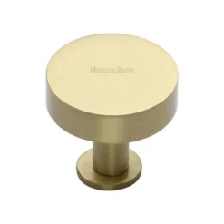 Flat Disc Shaped Cupboard Knob With Back Plate - Available In Two Sizes - Satin Brass (Lacquered)
