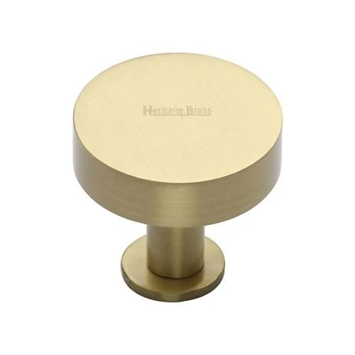 Flat Disc Shaped Cupboard Knob With Back Plate - Available In Two Sizes - Satin Brass (Lacquered)