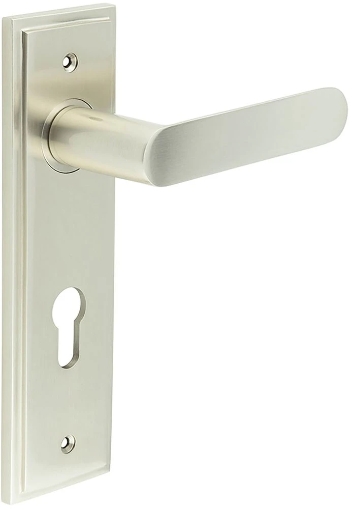 Flat Front Pattern Lever Handle With Rounded End On A Large Rectangular Backplate - Satin Nickel - Image 5