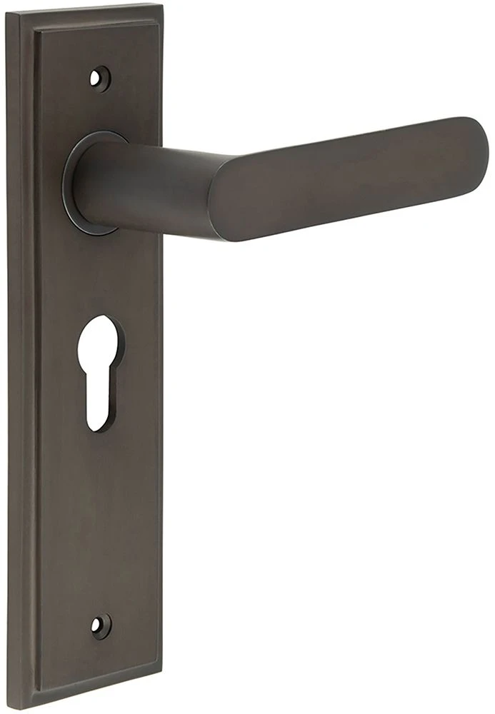 Flat Front Pattern Lever Handle With Rounded End On A Large Rectangular Backplate - Dark Bronze (Lacquered) - Image 3