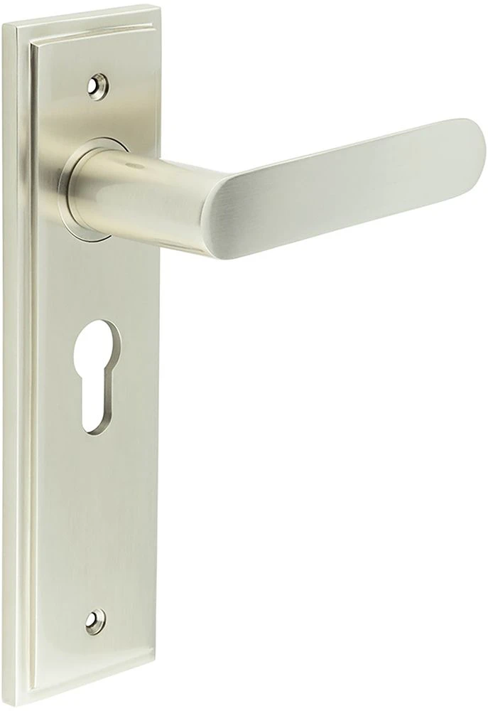 Flat Front Pattern Lever Handle With Rounded End On A Large Rectangular Backplate - Satin Nickel - Image 3