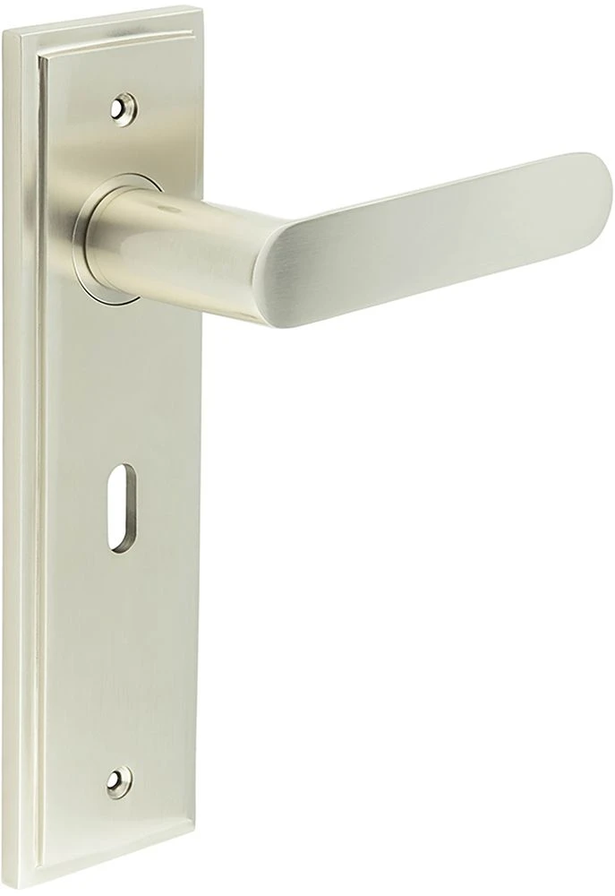 Flat Front Pattern Lever Handle With Rounded End On A Large Rectangular Backplate - Satin Nickel - Image 4