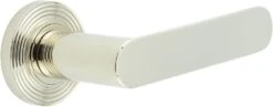 Flat Front Pattern Lever Handles With Reeded Round Rose - Suitable For Use With FD30 / FD60 Fire Doors - Polished Nickel