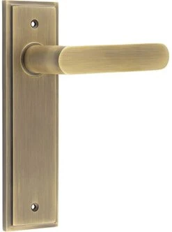 Flat Front Pattern Lever Handle With Rounded End On A Large Rectangular Backplate - Antique Brass (Lacquered)