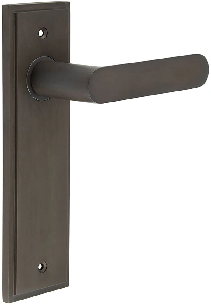 Flat Front Pattern Lever Handle With Rounded End On A Large Rectangular Backplate - Dark Bronze (Lacquered)