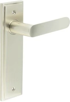 Flat Front Pattern Lever Handle With Rounded End On A Large Rectangular Backplate - Satin Nickel