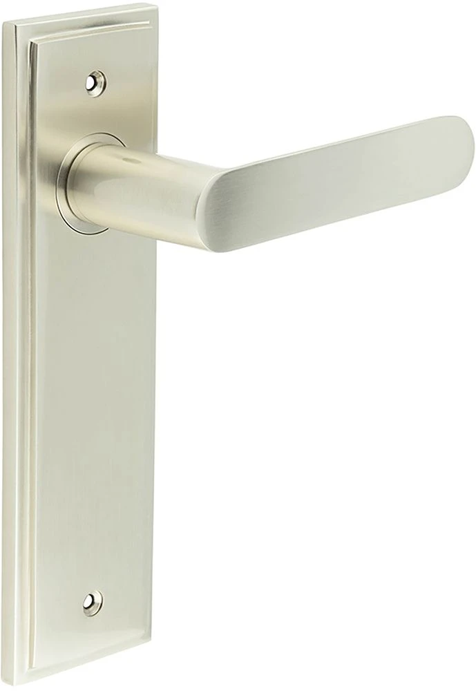 Flat Front Pattern Lever Handle With Rounded End On A Large Rectangular Backplate - Satin Nickel