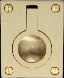 Flush Fitting Rectangular Ring Pull - Available In Two Sizes - Satin Brass (Lacquered)