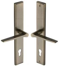 Gio Lever Multi Point Door Lever Handles - 92mm Euro Centres - 259mm Bolt Centres - 285mm X 44mm Back Plate - Antique Brass (Gloss Lacquered)