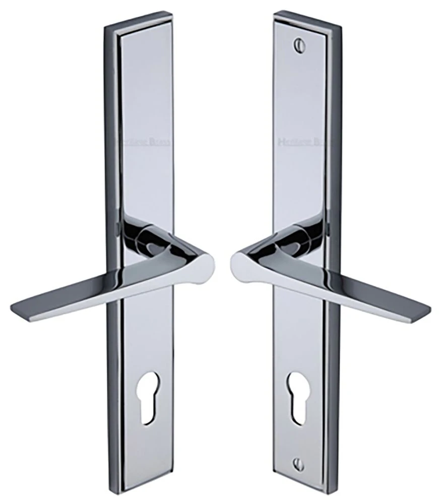 Gio Lever Multi Point Door Lever Handles - 92mm Euro Centres - 259mm Bolt Centres - 285mm X 44mm Back Plate - Polished Chrome