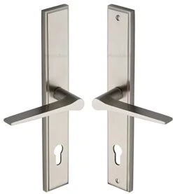 Gio Lever Multi Point Door Lever Handles - 92mm Euro Centres - 259mm Bolt Centres - 285mm X 44mm Back Plate - Satin Nickel