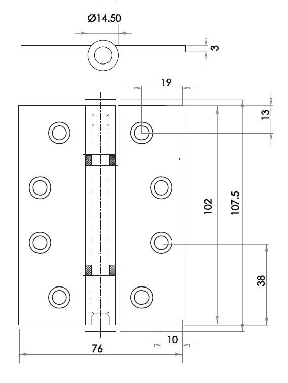 Polymer Bearing Grade 13 Hinges - CE / UKCA Marked - Fired Rated - Certifire Approved - 120kg Weight Limit - 102mm X 76mm - Dark Bronze (Powder Coated) - Image 2
