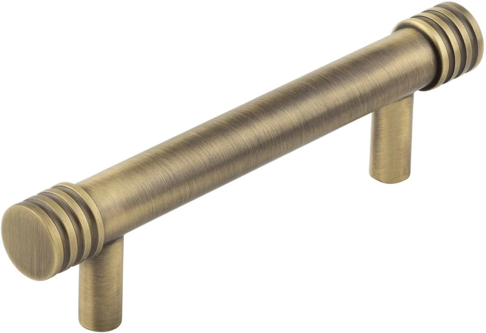 Grooved Detail T-Bar Cabinet Handle - Available In Two Sizes - Antique Brass (Lacquered)