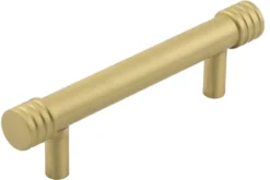Grooved Detail T-Bar Cabinet Handle - Available In Two Sizes - Satin Brass (Lacquered)