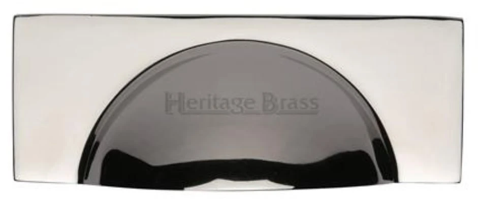 Half Moon Shape Cup Handle With Rectangular Back Plate - 112mm Width - Rear Fixing - Polished Nickel