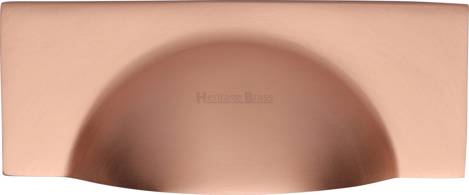 Half Moon Shape Cup Handle With Rectangular Back Plate - 112mm Width - Rear Fixing - Satin Copper (lacquered)