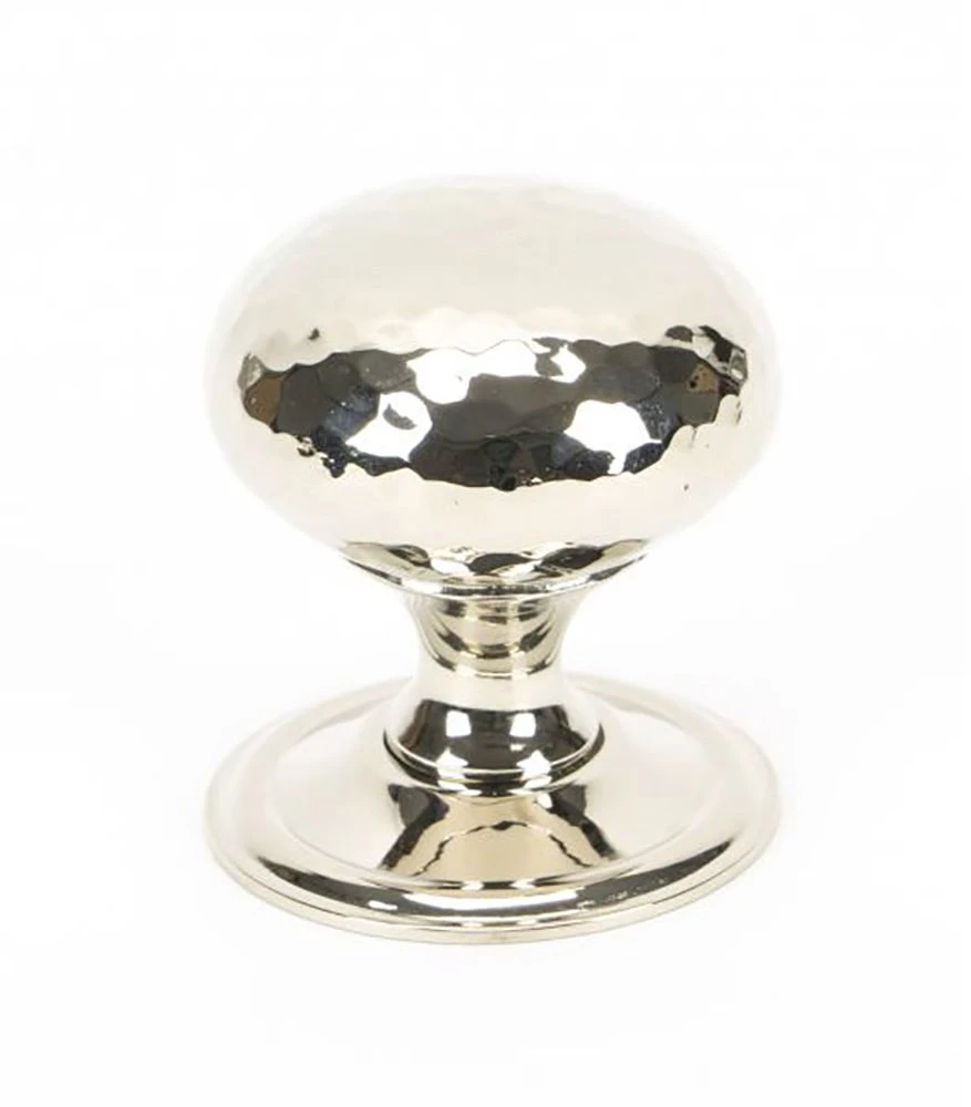 Hammered Mushroom Design Cupboard Door Knob - Two Sizes Available - Polished Nickel