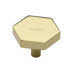 Hexagon Shaped Cupboard Knob - Available In Two Sizes - Polished Brass (Lacquered)