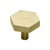 Hexagon Shaped Cupboard Knob - Available In Two Sizes - Satin Brass (Lacquered)