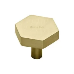 Hexagon Shaped Cupboard Knob - Available In Two Sizes - Satin Brass (Lacquered)