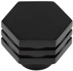 Hexagonal Stepped Detail Cupboard Knob - Available In Two Sizes - Matt Black