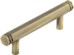 Hexagonal Stepped Detail T-Bar Cabinet Handle - Available In Two Sizes - Antique Brass (Lacquered)