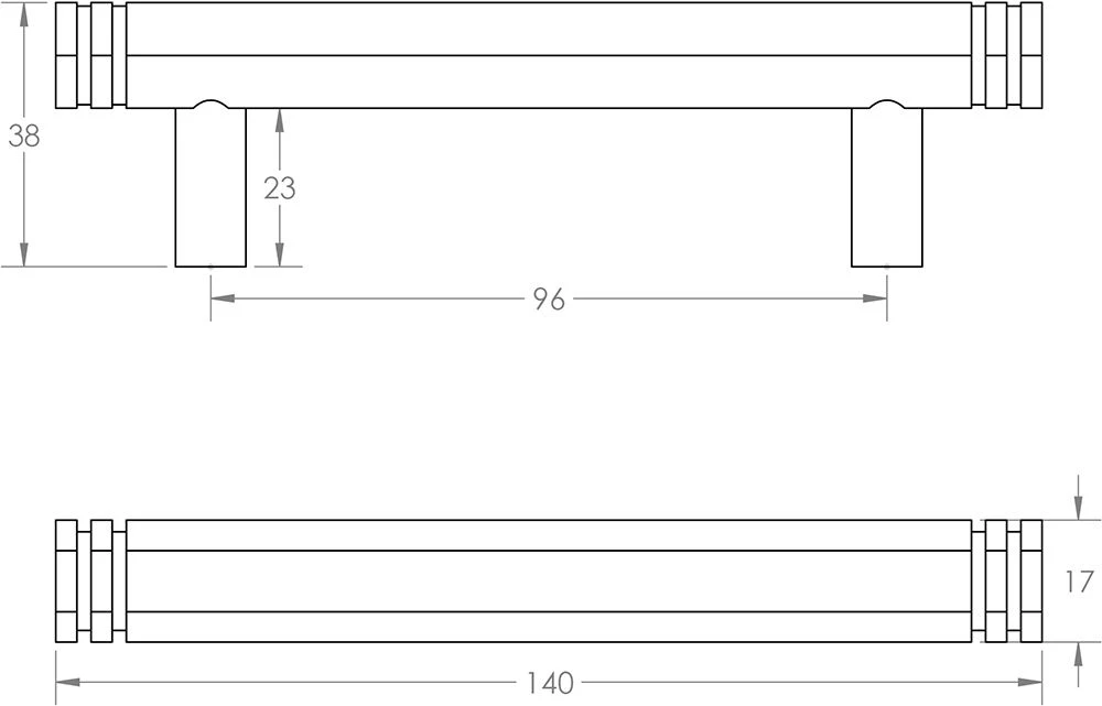 Hexagonal Stepped Detail T-Bar Cabinet Handle - Available In Two Sizes - Satin Brass (Lacquered) - Image 3