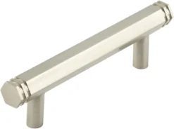Hexagonal Stepped Detail T-Bar Cabinet Handle - Available In Two Sizes - Satin Nickel