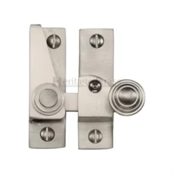 Straight Arm Locking Sliding Sash Window Fastener With Reeded Knob - Satin Nickel