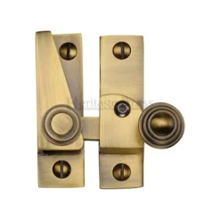 Straight Arm Locking Sliding Sash Window Fastener With Reeded Knob - Antique Brass (Gloss Lacquered)