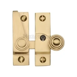 Straight Arm Locking Sliding Sash Window Fastener With Reeded Knob - Satin Brass (Lacquered)