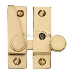Straight Arm Locking Sliding Sash Window Fastener With Button Knob - Satin Brass (Lacquered)