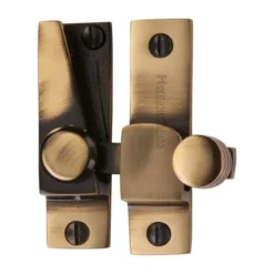 Straight Arm Looking Sliding Sash Window Fastener With Round Knob - Antique Brass (Gloss Lacquered)