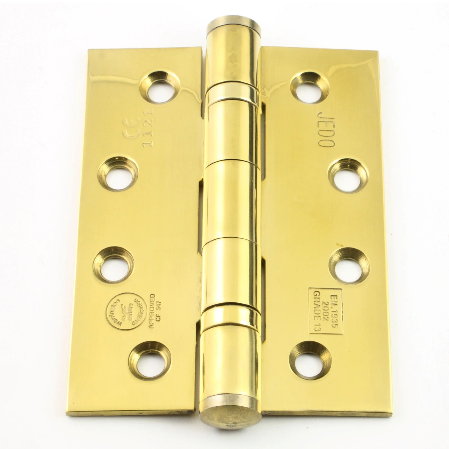 Ball Bearing Fire Rated Door Hinges - Grade 13 - CE / UKCA Marked - Certifire Approved - 120kg Weight Limit - 102mm X 76mm - Polished Polished Brass Plated